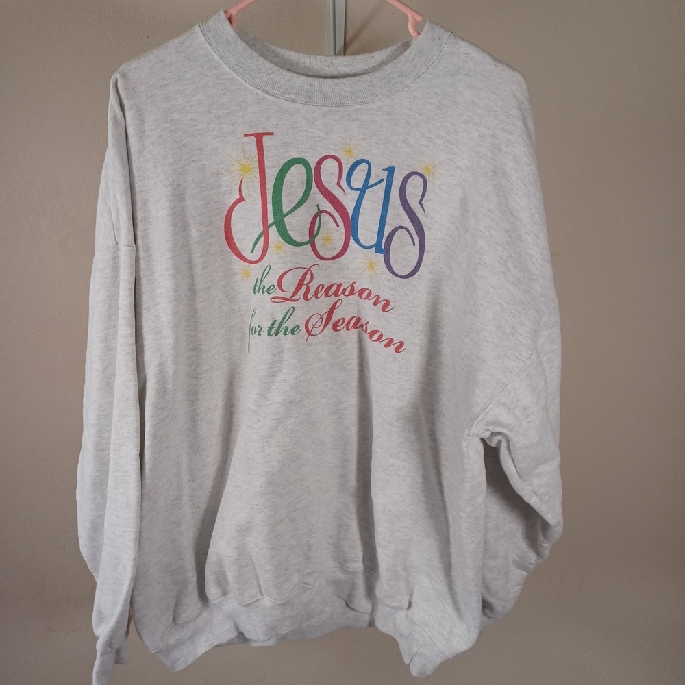Hanes Jesus Reason for the Season Vintage‎ Holiday Christmas Crewneck Sweater XL